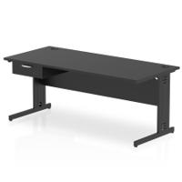 Impulse 1800 x 800mm Straight Office Desk Black Top Black Cable Managed Leg Workstation 1 x 1 Drawer Fixed Pedestal