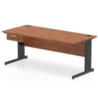 Impulse 1800 x 800mm Straight Office Desk Walnut Top Black Cable Managed Leg Workstation 1 x 1 Drawer Fixed Pedestal