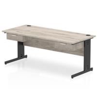 Impulse 1800 x 800mm Straight Office Desk Grey Oak Top Black Cable Managed Leg Workstation 2 x 1 Drawer Fixed Pedestal