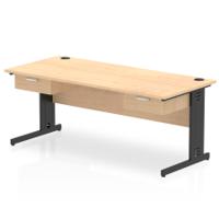 Impulse 1800 x 800mm Straight Office Desk Maple Top Black Cable Managed Leg Workstation 2 x 1 Drawer Fixed Pedestal