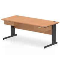 Impulse 1800 x 800mm Straight Office Desk Oak Top Black Cable Managed Leg Workstation 2 x 1 Drawer Fixed Pedestal