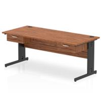Impulse 1800 x 800mm Straight Office Desk Walnut Top Black Cable Managed Leg Workstation 2 x 1 Drawer Fixed Pedestal