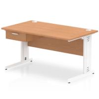 Impulse 1400 x 800mm Straight Office Desk Oak Top White Cable Managed Leg Workstation 1 x 1 Drawer Fixed Pedestal