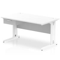 Impulse 1400 x 800mm Straight Office Desk White Top White Cable Managed Leg Workstation 1 x 1 Drawer Fixed Pedestal