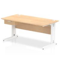Impulse 1600 x 800mm Straight Office Desk Maple Top White Cable Managed Leg Workstation 1 x 1 Drawer Fixed Pedestal