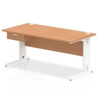 Impulse 1600 x 800mm Straight Office Desk Oak Top White Cable Managed Leg Workstation 1 x 1 Drawer Fixed Pedestal