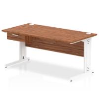 Impulse 1600 x 800mm Straight Office Desk Walnut Top White Cable Managed Leg Workstation 1 x 1 Drawer Fixed Pedestal