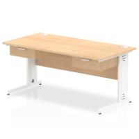 Impulse 1600 x 800mm Straight Office Desk Maple Top White Cable Managed Leg Workstation 2 x 1 Drawer Fixed Pedestal