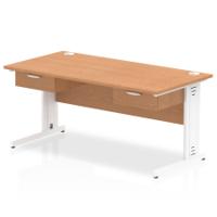 Impulse 1600 x 800mm Straight Office Desk Oak Top White Cable Managed Leg Workstation 2 x 1 Drawer Fixed Pedestal