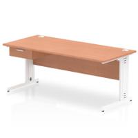 Impulse 1800 x 800mm Straight Office Desk Beech Top White Cable Managed Leg Workstation 1 x 1 Drawer Fixed Pedestal