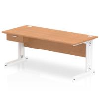 Impulse 1800 x 800mm Straight Office Desk Oak Top White Cable Managed Leg Workstation 1 x 1 Drawer Fixed Pedestal