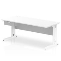 Impulse 1800 x 800mm Straight Office Desk White Top White Cable Managed Leg Workstation 1 x 1 Drawer Fixed Pedestal