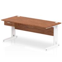 Impulse 1800 x 800mm Straight Office Desk Walnut Top White Cable Managed Leg Workstation 1 x 1 Drawer Fixed Pedestal