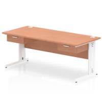 Impulse 1800 x 800mm Straight Office Desk Beech Top White Cable Managed Leg Workstation 2 x 1 Drawer Fixed Pedestal