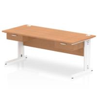 Impulse 1800 x 800mm Straight Office Desk Oak Top White Cable Managed Leg Workstation 2 x 1 Drawer Fixed Pedestal