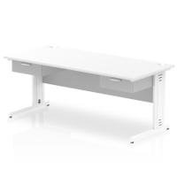 Impulse 1800 x 800mm Straight Office Desk White Top White Cable Managed Leg Workstation 2 x 1 Drawer Fixed Pedestal