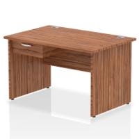 Impulse 1200 x 800mm Straight Office Desk Walnut Top Panel End Leg Workstation 1 x 1 Drawer Fixed Pedestal