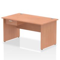 Impulse 1400 x 800mm Straight Office Desk Beech Top Panel End Leg Workstation 1 x 1 Drawer Fixed Pedestal