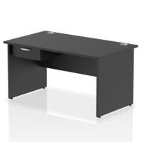 Impulse 1400 x 800mm Straight Office Desk Black Top Panel End Leg Workstation 1 x 1 Drawer Fixed Pedestal
