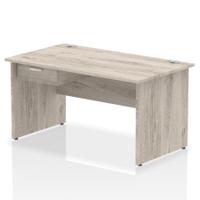 Impulse 1400 x 800mm Straight Office Desk Grey Oak Top Panel End Leg Workstation 1 x 1 Drawer Fixed Pedestal