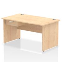 Impulse 1400 x 800mm Straight Office Desk Maple Top Panel End Leg Workstation 1 x 1 Drawer Fixed Pedestal