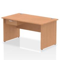 Impulse 1400 x 800mm Straight Office Desk Oak Top Panel End Leg Workstation 1 x 1 Drawer Fixed Pedestal
