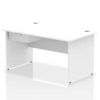 Impulse 1400 x 800mm Straight Office Desk White Top Panel End Leg Workstation 1 x 1 Drawer Fixed Pedestal