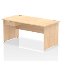 Impulse 1600 x 800mm Straight Office Desk Maple Top Panel End Leg Workstation 1 x 1 Drawer Fixed Pedestal
