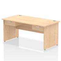Impulse 1600 x 800mm Straight Office Desk Maple Top Panel End Leg Workstation 2 x 1 Drawer Fixed Pedestal