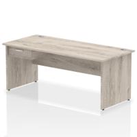 Impulse 1800 x 800mm Straight Office Desk Grey Oak Top Panel End Leg Workstation 1 x 1 Drawer Fixed Pedestal