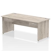 Impulse 1800 x 800mm Straight Office Desk Grey Oak Top Panel End Leg Workstation 2 x 1 Drawer Fixed Pedestal