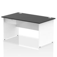Impulse 1400 x 800mm Straight Office Desk Black Top White Panel End Leg Workstation 1 x 1 Drawer Fixed Pedestal