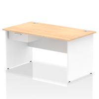 Impulse 1400 x 800mm Straight Office Desk Maple Top White Panel End Leg Workstation 1 x 1 Drawer Fixed Pedestal