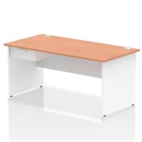 Impulse 1600 x 800mm Straight Office Desk Beech Top White Panel End Leg Workstation 1 x 1 Drawer Fixed Pedestal
