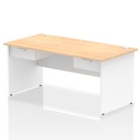 Impulse 1600 x 800mm Straight Office Desk Maple Top White Panel End Leg Workstation 2 x 1 Drawer Fixed Pedestal
