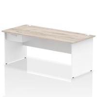 Impulse 1800 x 800mm Straight Office Desk Grey Oak Top White Panel End Leg Workstation 1 x 1 Drawer Fixed Pedestal