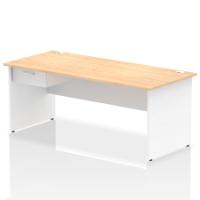 Impulse 1800 x 800mm Straight Office Desk Maple Top White Panel End Leg Workstation 1 x 1 Drawer Fixed Pedestal