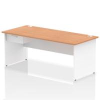 Impulse 1800 x 800mm Straight Office Desk Oak Top White Panel End Leg Workstation 1 x 1 Drawer Fixed Pedestal