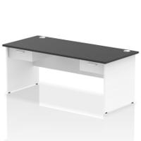 Impulse 1800 x 800mm Straight Office Desk Black Top White Panel End Leg Workstation 2 x 1 Drawer Fixed Pedestal