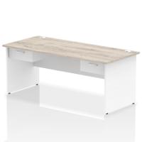 Impulse 1800 x 800mm Straight Office Desk Grey Oak Top White Panel End Leg Workstation 2 x 1 Drawer Fixed Pedestal