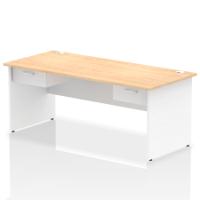 Impulse 1800 x 800mm Straight Office Desk Maple Top White Panel End Leg Workstation 2 x 1 Drawer Fixed Pedestal