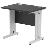 Impulse 800 x 600mm Straight Office Desk Black Top Silver Cable Managed Leg
