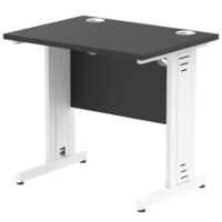 Impulse 800 x 600mm Straight Office Desk Black Top White Cable Managed Leg