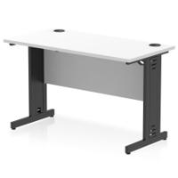 Impulse 1200 x 600mm Straight Office Desk White Top Black Cable Managed Leg