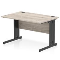 Impulse 1200 x 800mm Straight Office Desk Grey Oak Top Black Cable Managed Leg