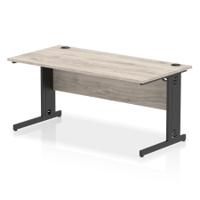 Impulse 1600 x 800mm Straight Office Desk Grey Oak Top Black Cable Managed Leg