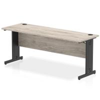 Impulse 1800 x 600mm Straight Office Desk Grey Oak Top Black Cable Managed Leg
