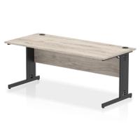 Impulse 1800 x 800mm Straight Office Desk Grey Oak Top Black Cable Managed Leg