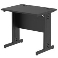 Impulse 800 x 600mm Straight Office Desk Black Top Black Cable Managed Leg
