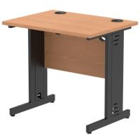 Impulse 800 x 600mm Straight Office Desk Oak Top Black Cable Managed Leg